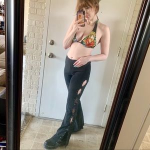 Vintage y2k rhinestone cutout flare pants